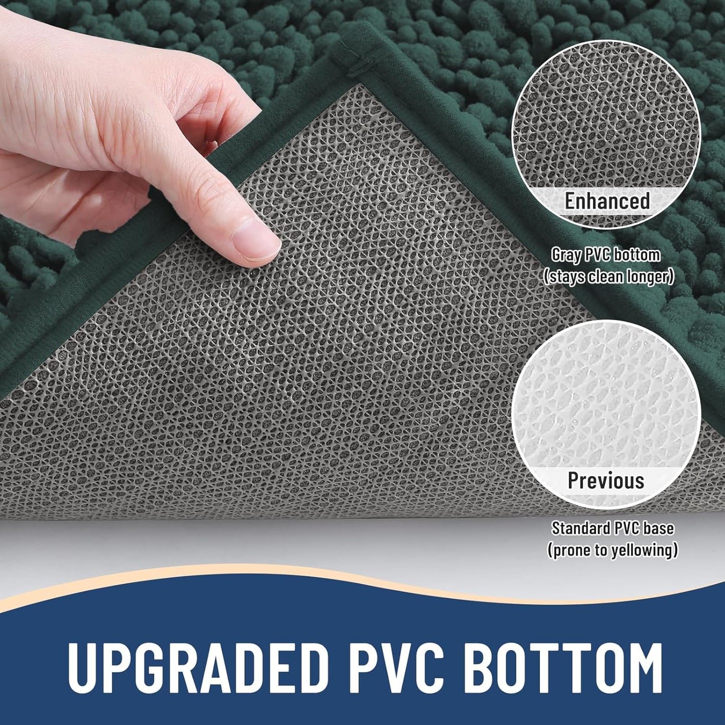 Arotive Luxury Chenille Bathroom Rug Mat, Extra Soft Thick Absorbent Shaggy Bath Rugs, Non-Slip Machine Wash Dry, Plush Bath Mats for Bathroom, Shower and Tub, 47x32, Dark Green