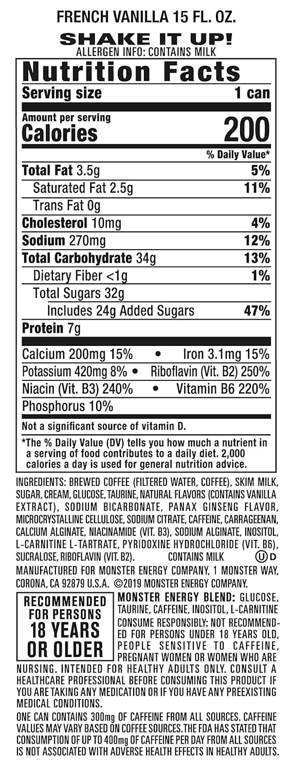 Monster Energy Java 300 Triple Shot Robust Coffee, French Vanilla, 15 Fl Oz (Pack of 12)