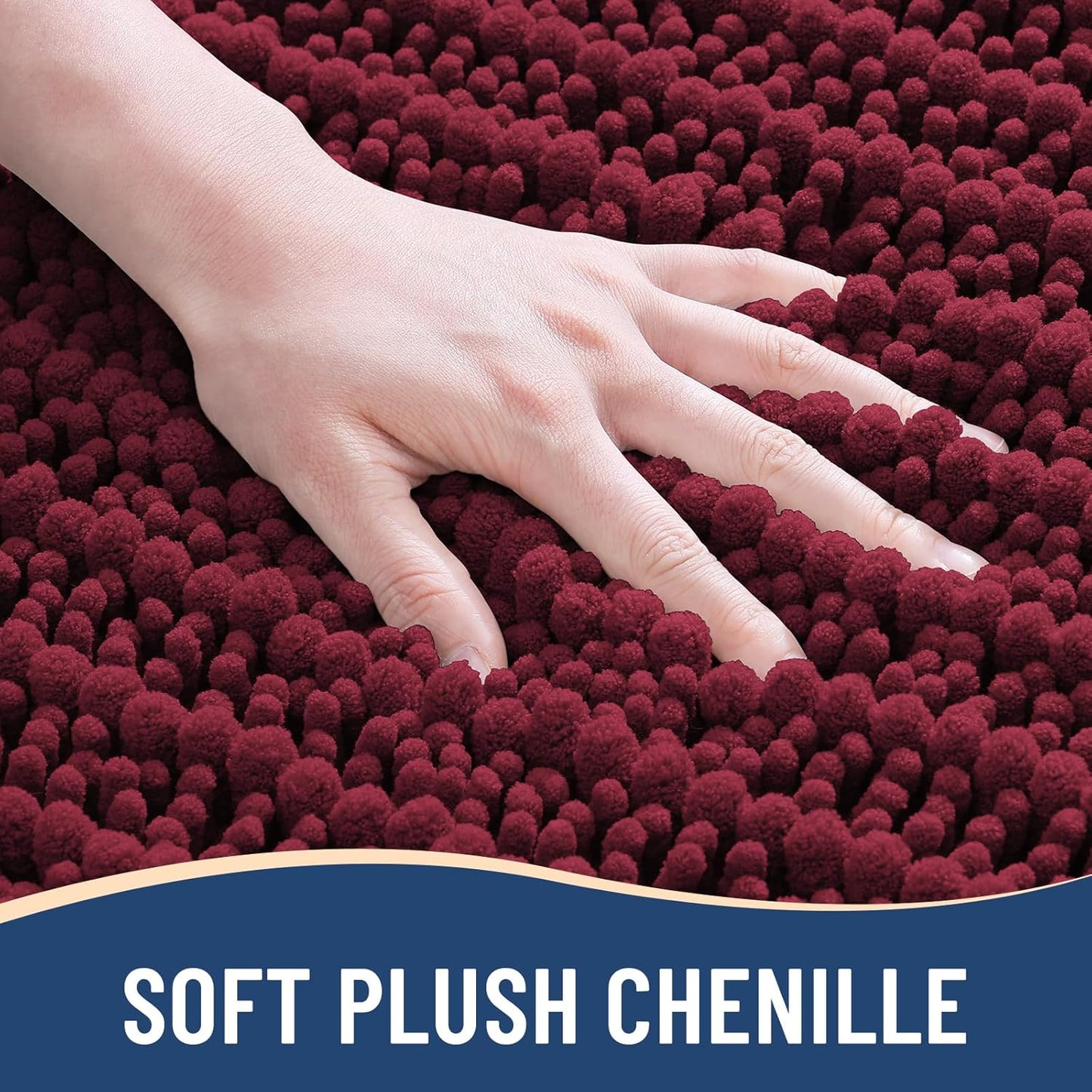 Arotive Luxury Chenille Bathroom Rug Mat, Extra Soft Thick Absorbent Shaggy Bath Rugs, Non-Slip Machine Wash Dry, Plush Bath Mats for Bathroom, Shower and Tub, 60x24, Burgundy
