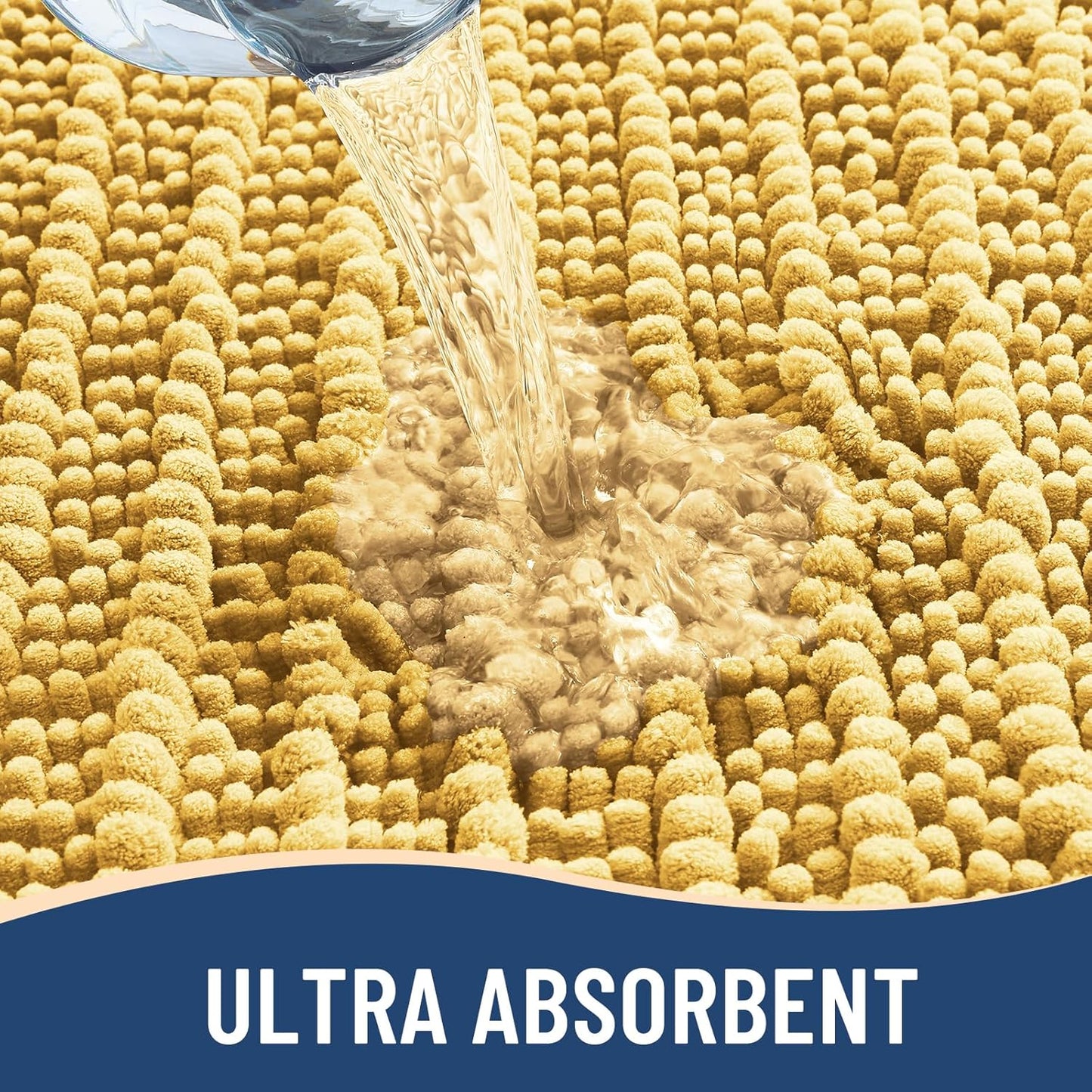 Arotive Luxury Chenille Bathroom Rug Mat, Extra Soft Thick Absorbent Shaggy Bath Rugs, Non-Slip Machine Wash Dry, Plush Bath Mats for Bathroom, Shower and Tub, 40x32, Yellow