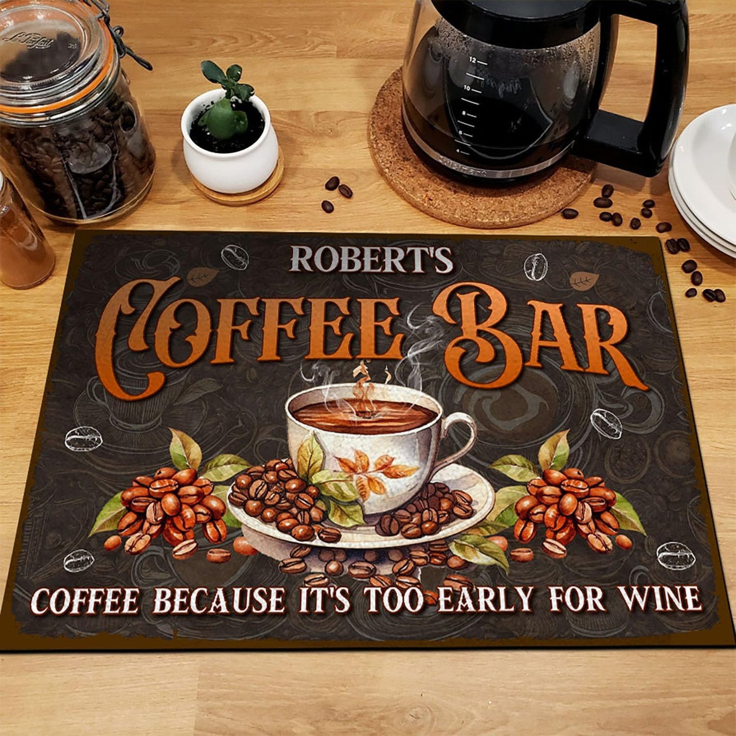 THUYPT Personalized Absorbent Coffee Mat for Counter, Coffee Drying Mat Coffee Bar Accessories, Kitchen Counter Coffee Maker Coffee Station Decoration (06)