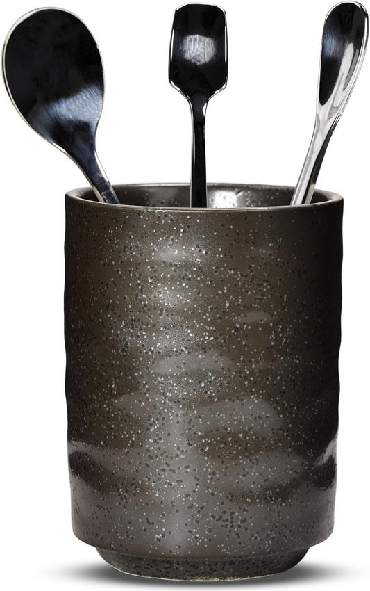 Ceramic Spoon Holder for Coffee Bar, Upright Tea Spoon Holder Cup, Coffee Stirrers Straws Stir Stick Holder, Grey Starry Sky