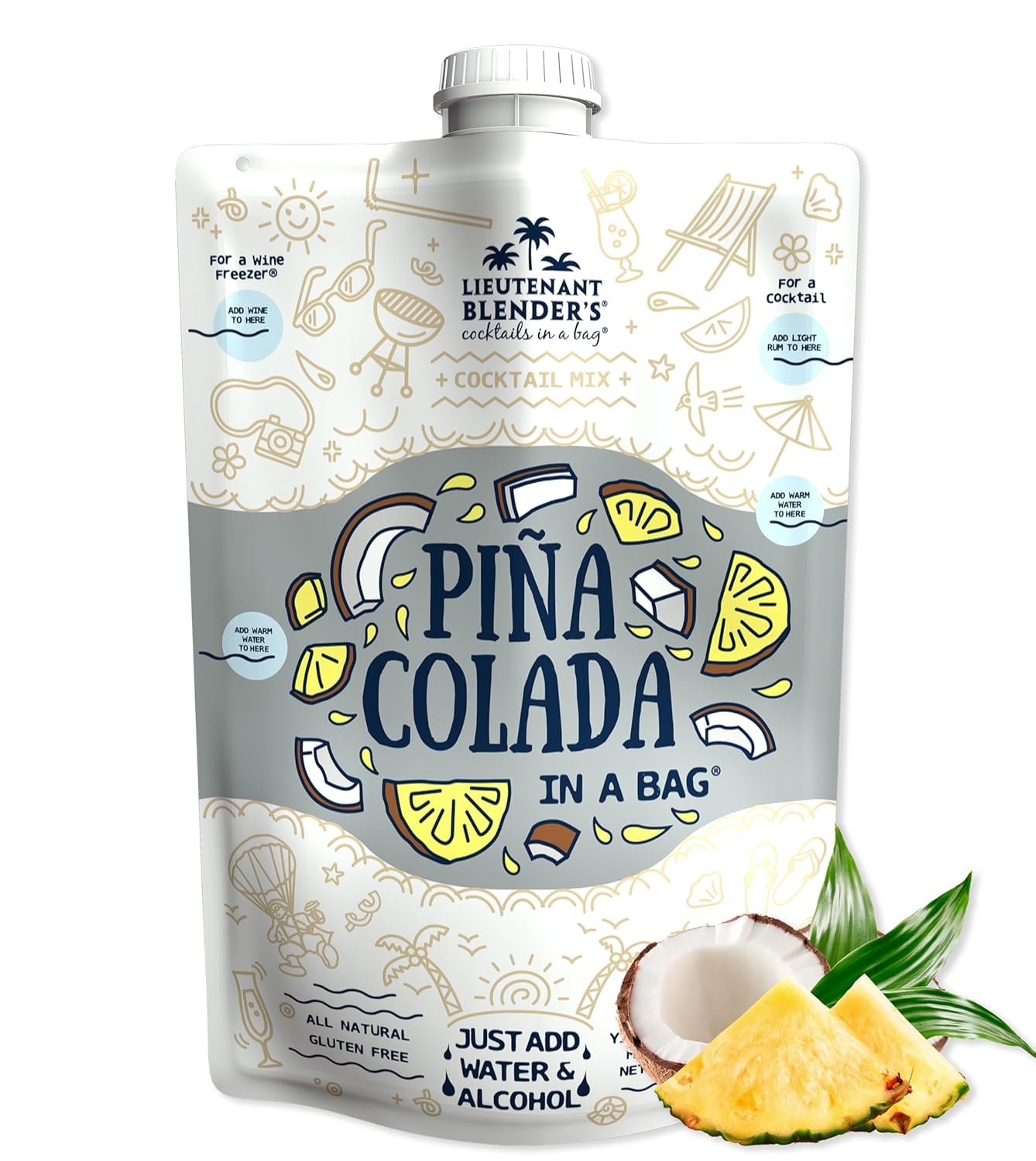 Lt. Blender's Pina Colada in a Bag – Pina Colada Drink Mix - Each Bag Makes 1/2 Gallon of Slushie Pina Colada Mix – Cocktail Mix - Make a Cocktail, Wine Slushie or Mocktail - (Pack of 1)