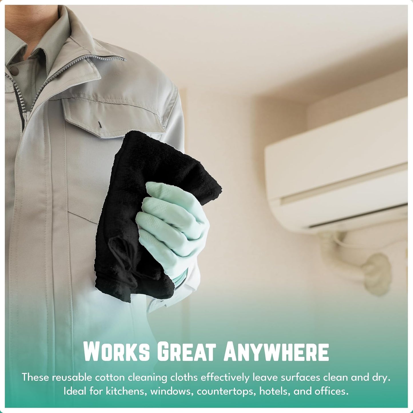 ZUPERIA 100% Cotton Terry Towels Cleaning Cloths, Pack of 50 (12" x 12") Multipurpose, Highly Absorbent, Reusable Cotton Rags, Bar Towels & Cleaning Rags for Everyday Usage (Black)