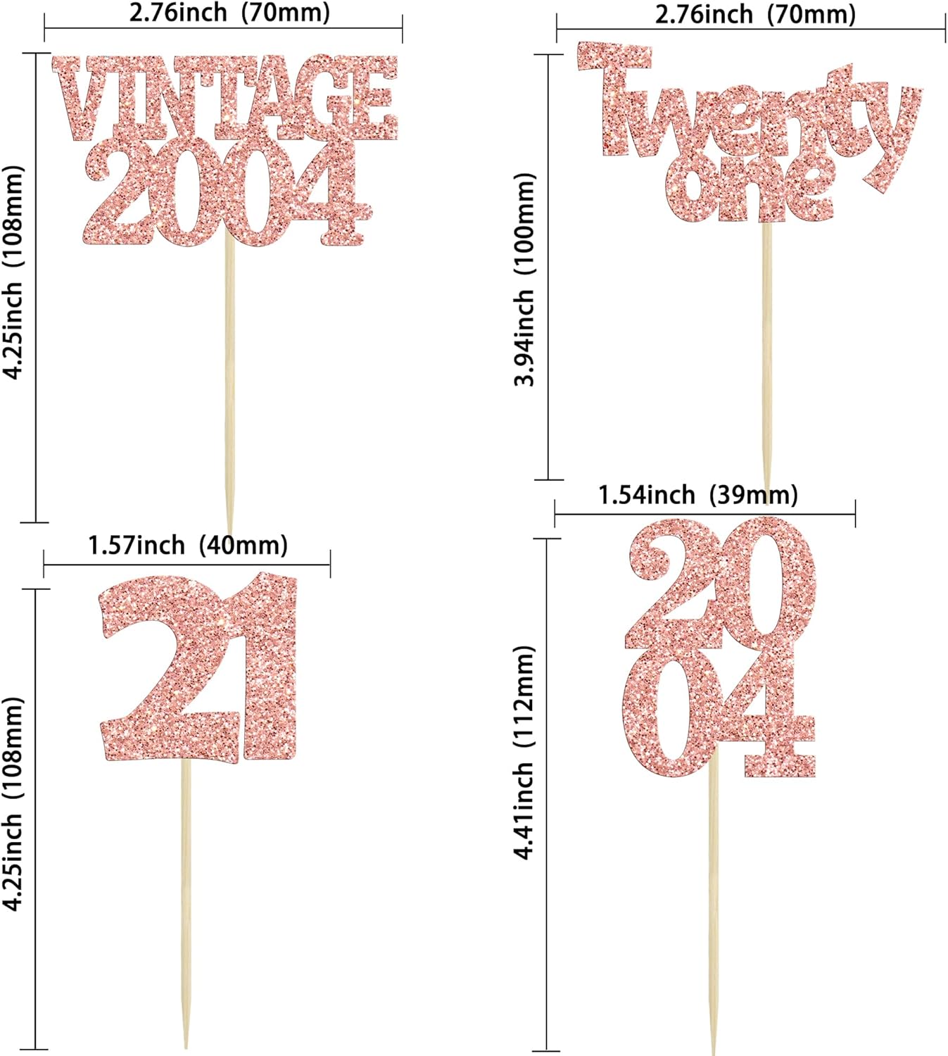 Gyufise 24Pcs 21st Birthday Cupcake Toppers Glitter Twenty-one Vintage 2004 21 Years Birthday Cupcake Picks Cheers to 21 Cake Decorations for Happy 21st Anniversary Party Supplies Rose Gold