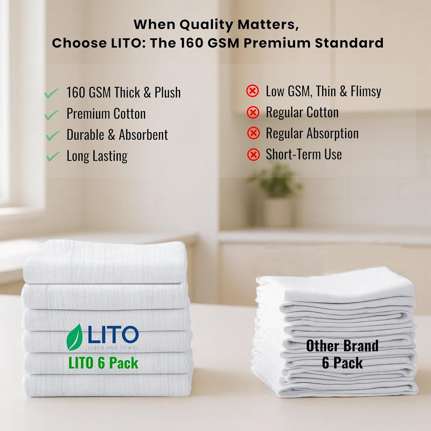 LITO LINEN AND TOWEL Flour Sack Towels - 100% Cotton Tea Towels for Crafts, Dish Towels for Kitchen, Embroidery, Cleaning, Baking (Pack of 6) - 18"x 28"