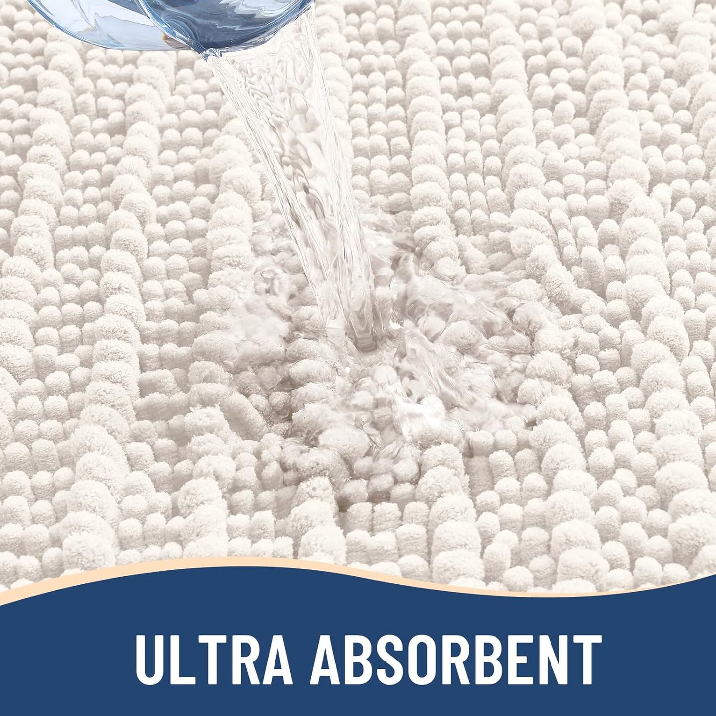 Arotive Luxury Chenille Bathroom Rug Mat, Extra Soft Thick Absorbent Shaggy Bath Rugs, Non-Slip Machine Wash Dry, Plush Bath Mats for Bathroom, Shower and Tub, 59x35, Ivory