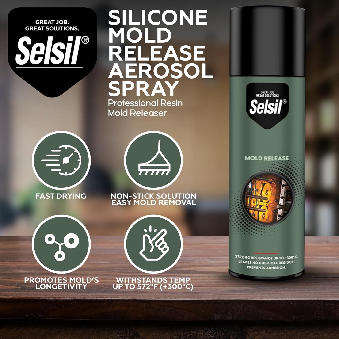 SELSIL Silicone Mold Release Aerosol Spray (13.5 fl oz) Professional Resin Mold Releaser, Non-Stick, Fast-Drying & Easy Mold Removal, (Pack of 1)