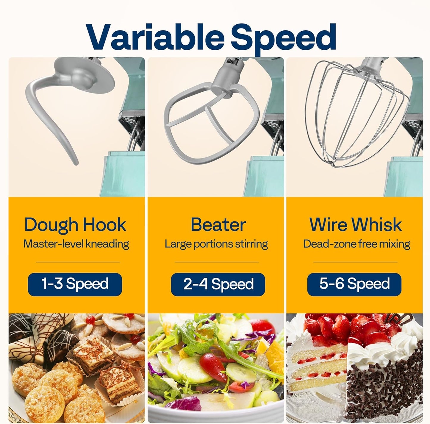 VIVOHOME 9 in 1 Multifunctional Stand Mixer with Fermentation, 6 Speed 7.5 Quart Kitchen Electric Food Mixer with Timer, Meat Grinder, Juice Blender, Vegetable Slicer, Pasta and Cookie Maker, Blue