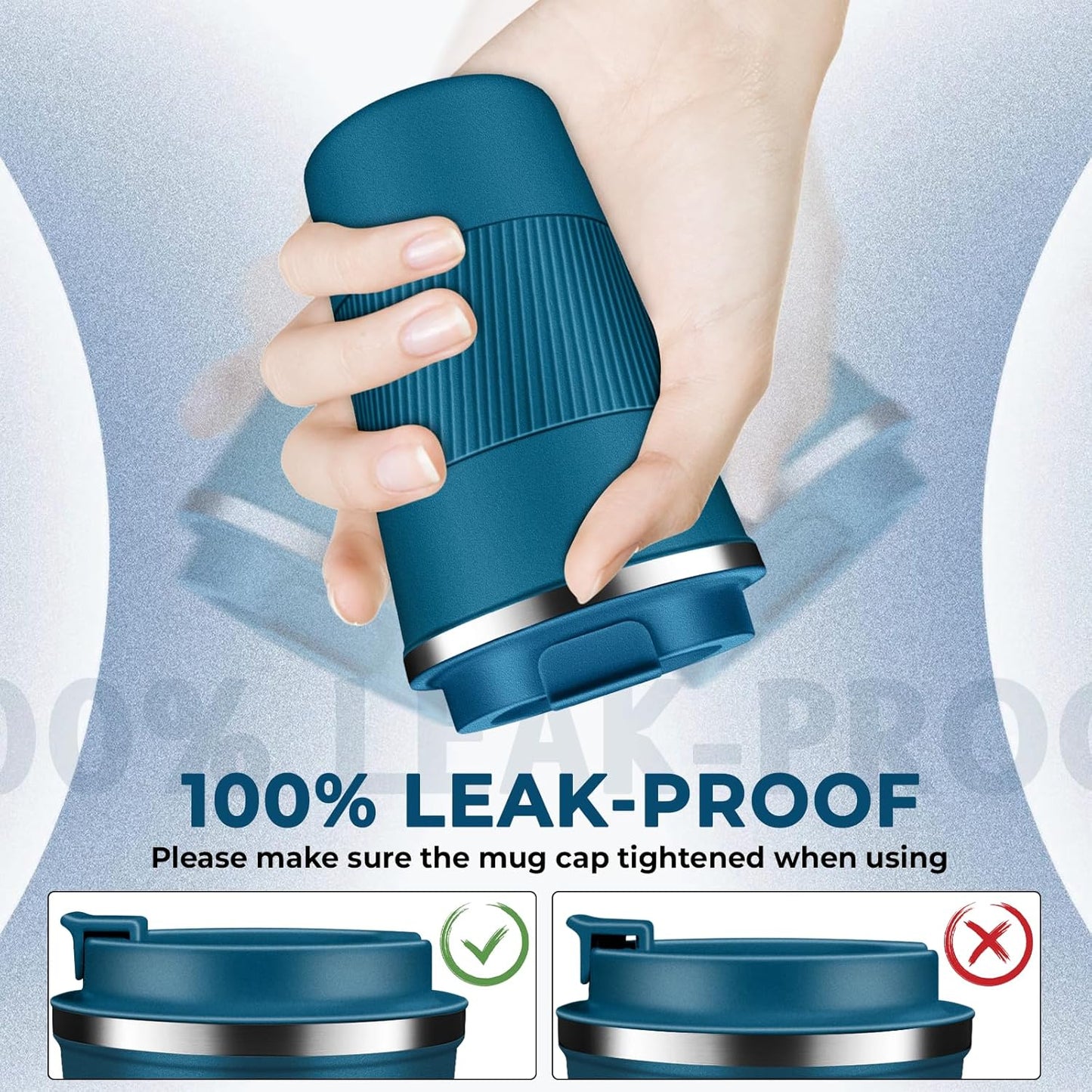 Insulated Coffee Tumbler 12 oz, Stainless Steel Coffee Mug with Lids, Travel Coffee Mug Leak Proof, Double Wall Vacuum Insulated Reusable Coffee Cup, Keep Drinks Hot and Cold (Deep Teal, 12 Ounces)