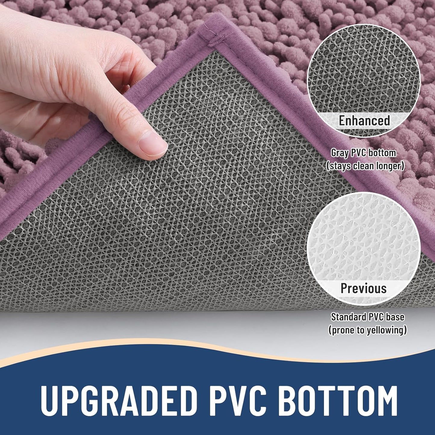 Arotive Luxury Chenille Bathroom Rug Mat, Extra Soft Thick Absorbent Shaggy Bath Rugs, Non-Slip Machine Wash Dry, Plush Bath Mats for Bathroom, Shower and Tub, 47x24, Deep Plum