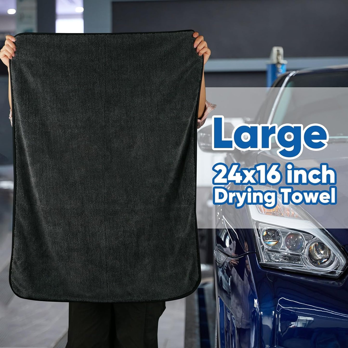 HOMEXCEL Car Drying Towel (24"x 16"), 1200GSM Ultra Absorbent Car Cleaning Cloth, Streak-Free Microfiber Drying Towel, Great for Cars, Trucks, SUVs, RVs, Motorcycles, 2 Packs