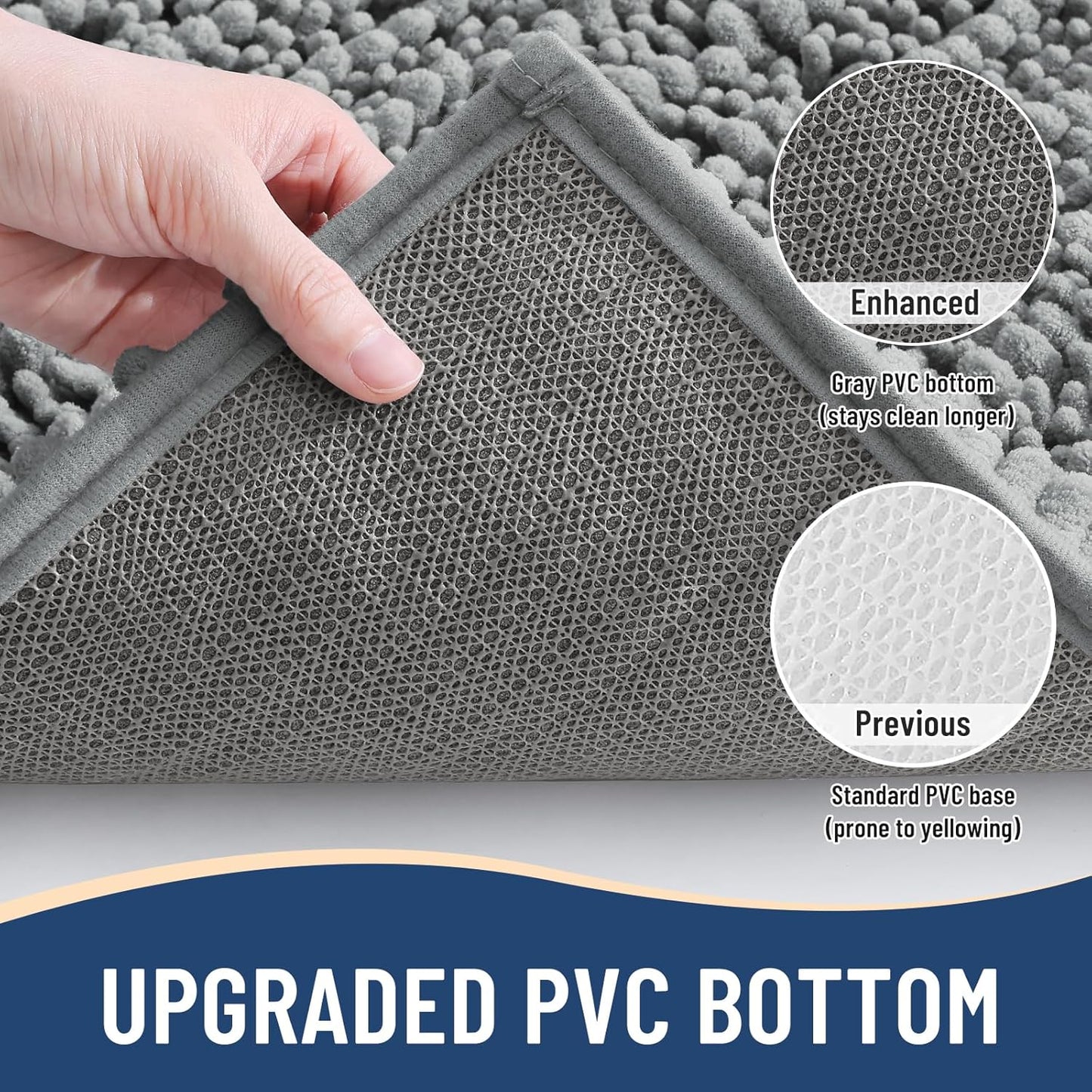 Arotive Luxury Chenille Bathroom Rug Mat, Extra Soft Thick Absorbent Shaggy Bath Rugs, Non-Slip Machine Wash Dry, Plush Bath Mats for Bathroom, Shower and Tub, 44x32, Grey