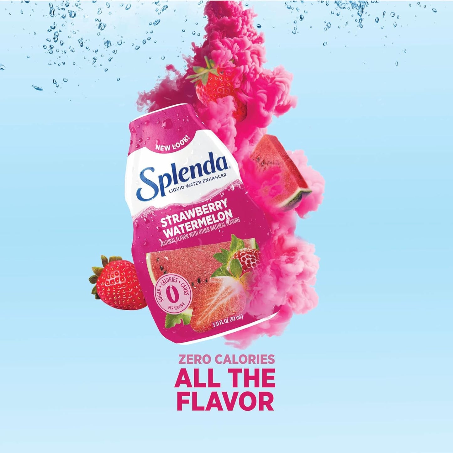 SPLENDA Liquid Water Enhancer Drops, Sugar Free, Zero Calorie, Natural Flavor, Concentrated Drink Mix, 3.11 Fl Oz Each Bottle (Strawberry Watermelon, 2 Pack)