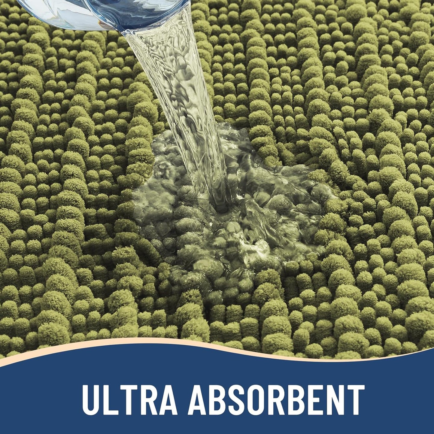 Arotive Luxury Chenille Bathroom Rug Mat, Extra Soft Thick Absorbent Shaggy Bath Rugs, Non-Slip Machine Wash Dry, Plush Bath Mats for Bathroom, Shower and Tub, 47x24, Willow Green