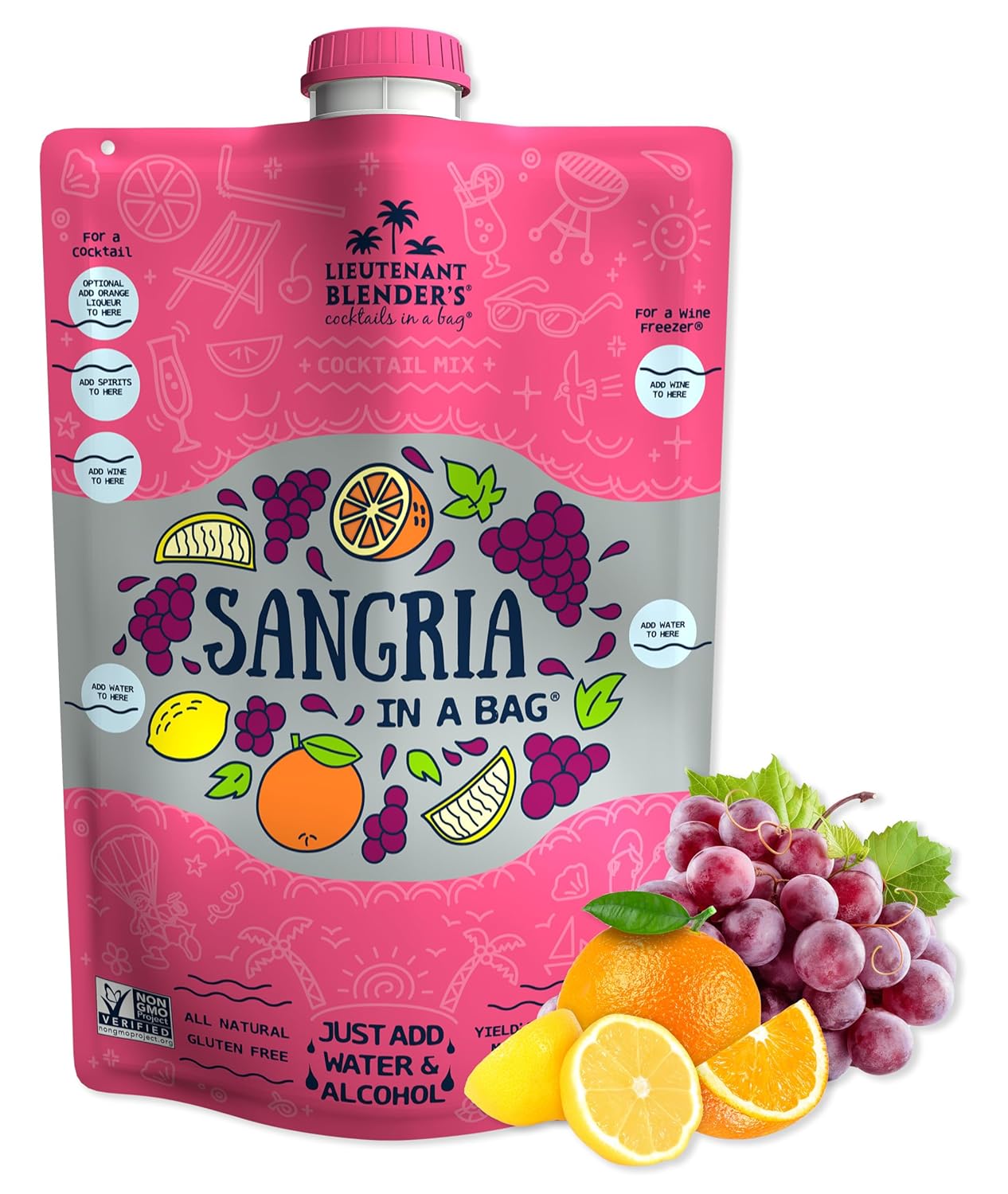 Lt. Blender's Sangria in a Bag – Wine Slushie Mixes - Each Bag Makes 1/2 Gallon of Frozen Red Sangria Mix – Non-GMO Wine Freezer Mix - Make with Wine, Liquor or as a Mocktail - (Pack of 1)