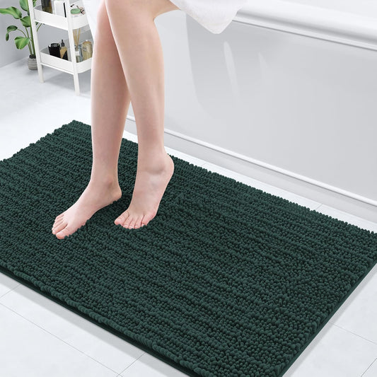 Arotive Luxury Chenille Bathroom Rug Mat, Extra Soft Thick Absorbent Shaggy Bath Rugs, Non-Slip Machine Wash Dry, Plush Bath Mats for Bathroom, Shower and Tub, 47x24, Dark Green