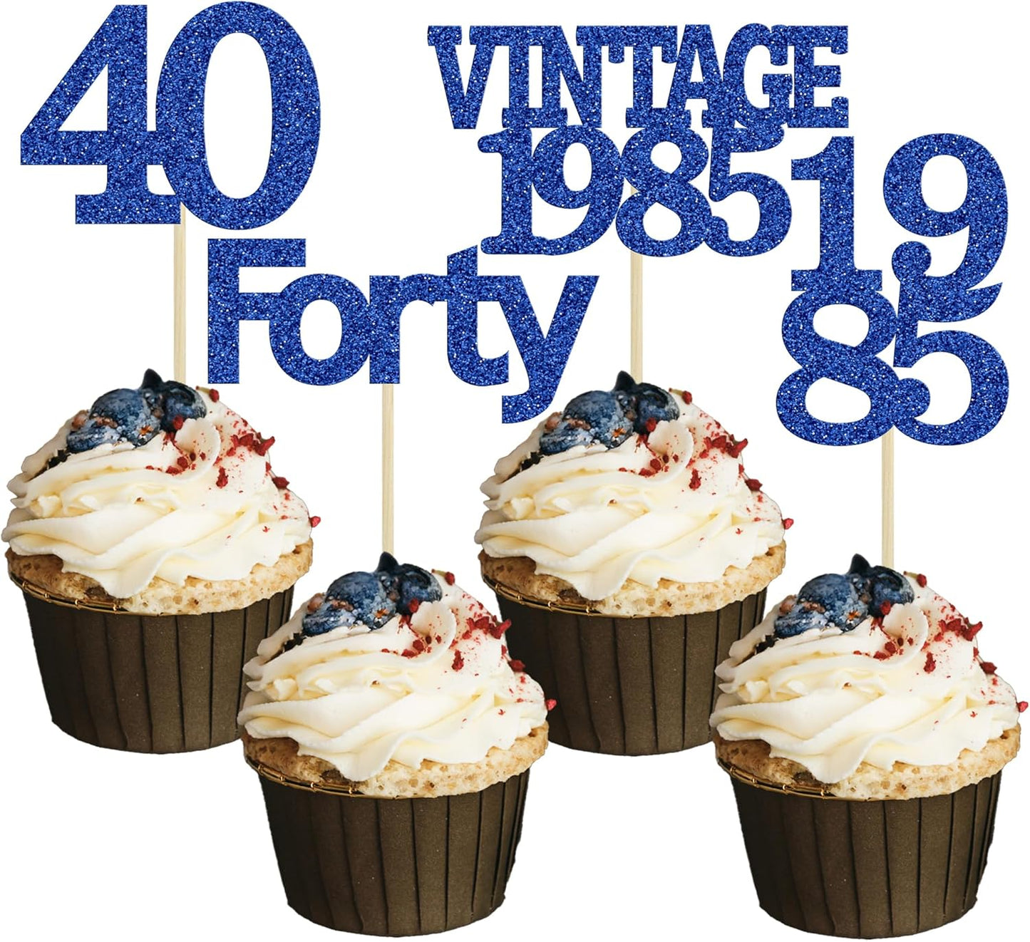 Gyufise 24Pcs Vintage 1985 Cupcake Toppers Glitter Cheers to 40 Fabulous Forty Cupcake Picks 40th Birthday Wedding Anniversary Party Cake Decorations Supplies Deep Blue