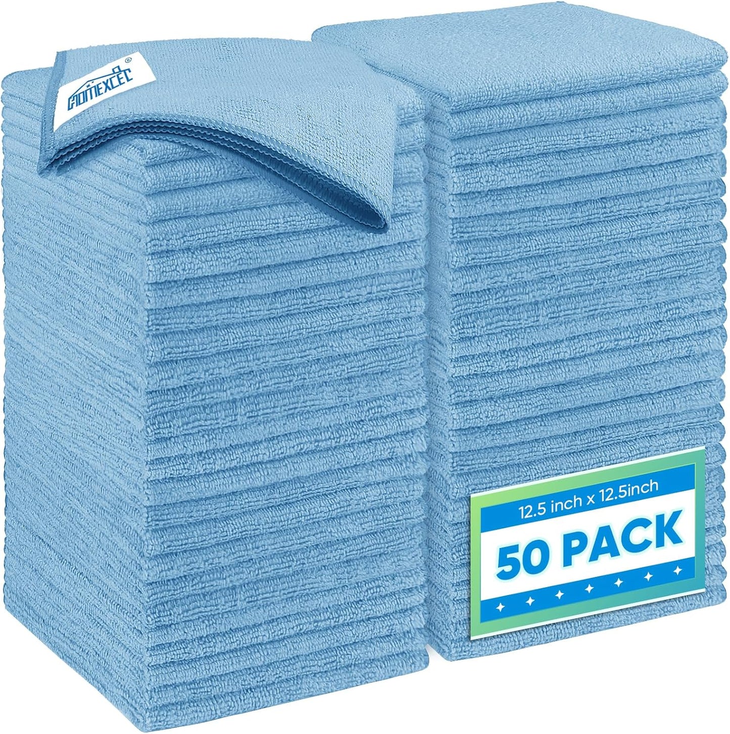 HOMEXCEL Blue Microfiber Cleaning Cloth 50 Pack, 12.5 x 12.5 inch Microfiber Towels for Cars, Ultra Absorbent Car Washing Cloth, Lint Free Streak Free Cleaning Rags for Car, Kitchen, and Window