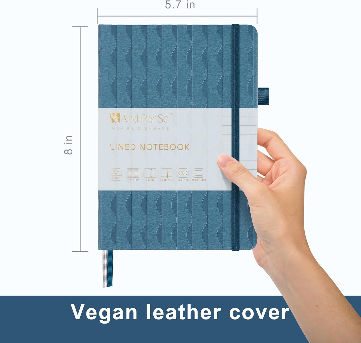 &And Per Se Lined Journal Notebook for Women&Men with Pattern, 160 Pages 100GSM Thick Paper, A5 Hardcover Journals for Writing(Blue)