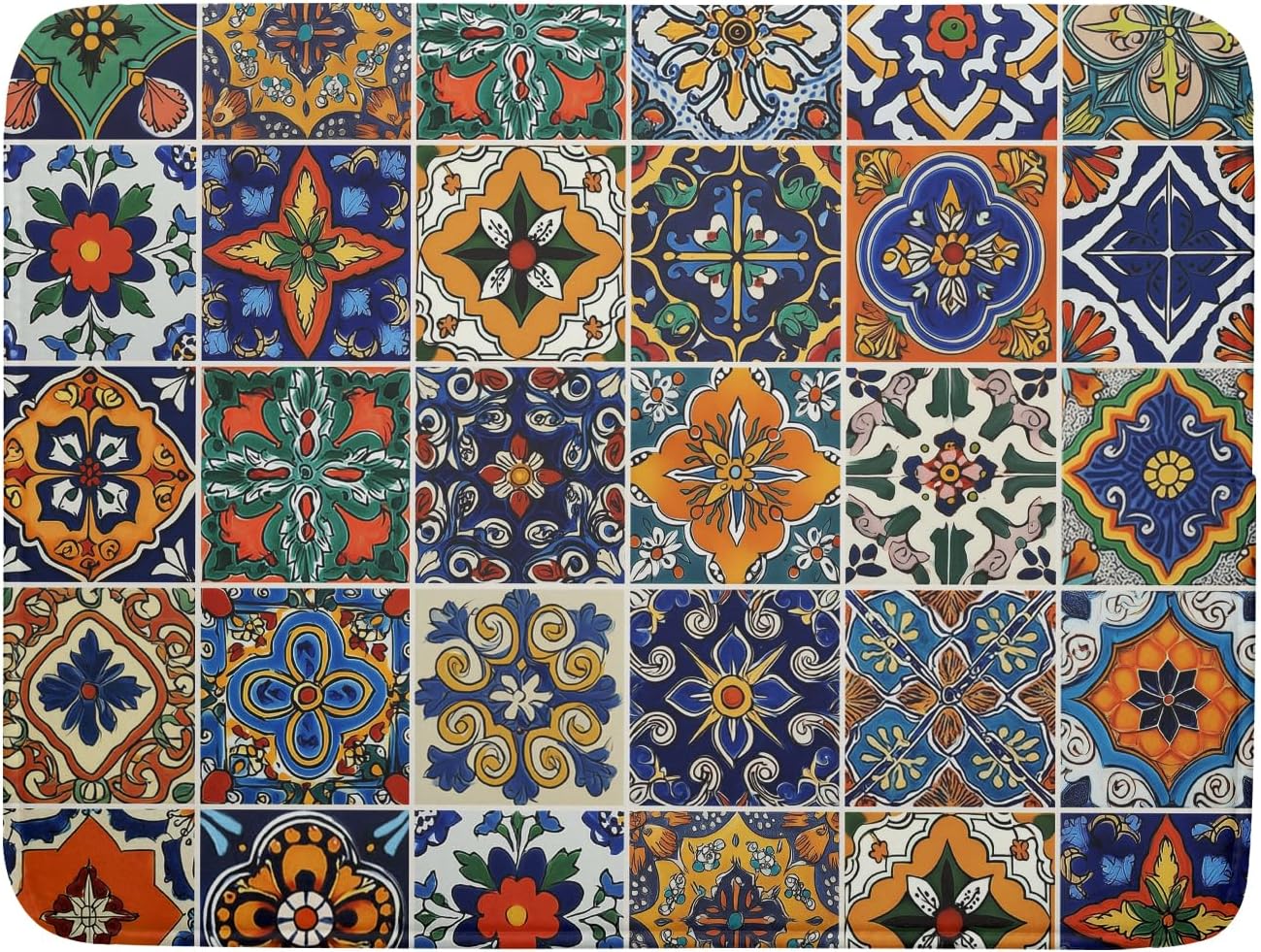 Talavera Mexican Tiles Dish Drying Mat for Kitchen Counter 18x24 Inch Mexican Flower Decorations Dish Draining Mat Mexican Tilt Fast Absorbent Tableware Dishes Pad for Coffee Bar Countertop