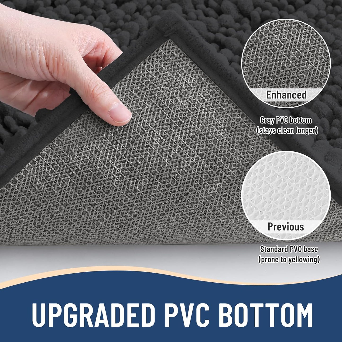 Arotive Luxury Chenille Bathroom Rug Mat, Extra Soft Thick Absorbent Shaggy Bath Rugs, Non-Slip Machine Wash Dry, Plush Bath Mats for Bathroom, Shower and Tub, 59x35, Dark Grey