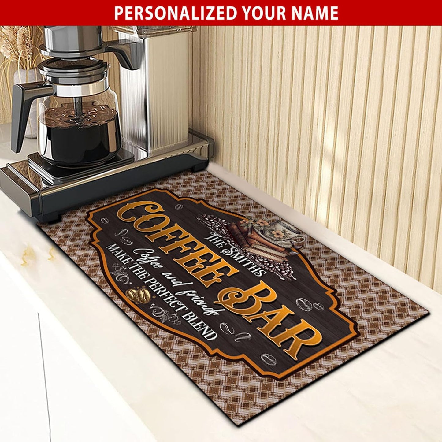 THUYPT Personalized Absorbent Coffee Mat for Counter, Coffee Drying Mat Coffee Bar Accessories, Kitchen Counter Coffee Maker Coffee Station Decoration (02)