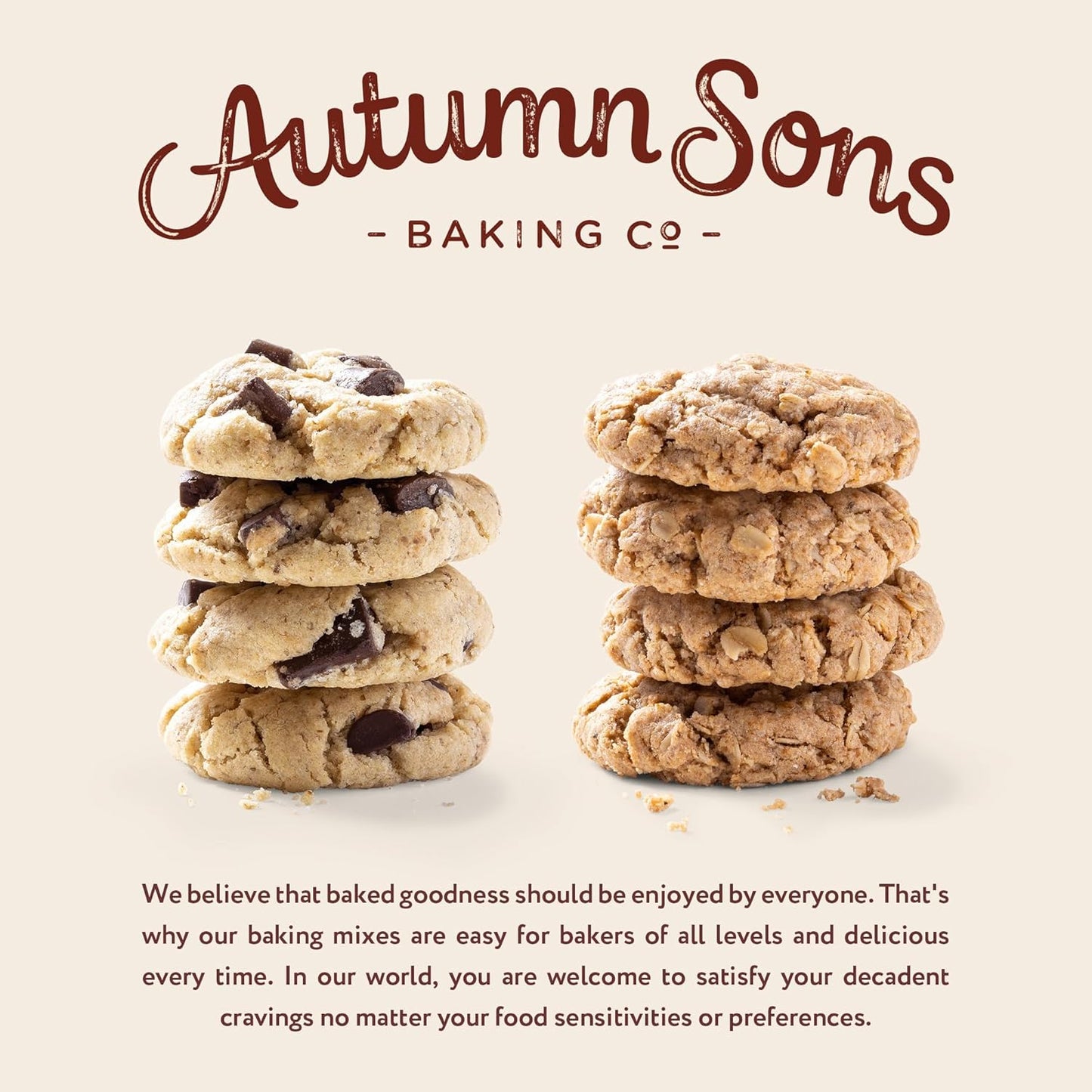 Autumn Sons Baking Co. Gluten Free Chocolate Chunk & Oatmeal Cinnamon Cookie Mix Combo Pack. Vegan Plant Based Baking Mix. Free From 11 Common Allergens. 9.3 oz (Pack of 2)