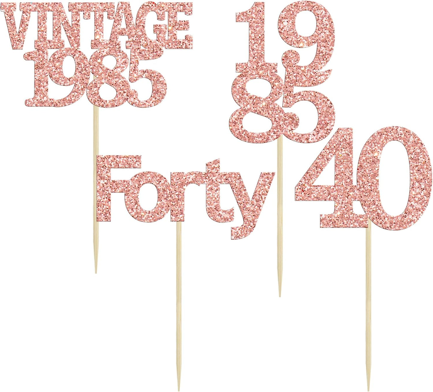 Gyufise 24Pcs Happy 40th Birthday Cupcake Toppers Glitter Forty 40 Fabulous Vintage 1985 Cake Toppers for 40th Birthday Wedding Anniversary Party Cake Decorations Supplies Rose Gold
