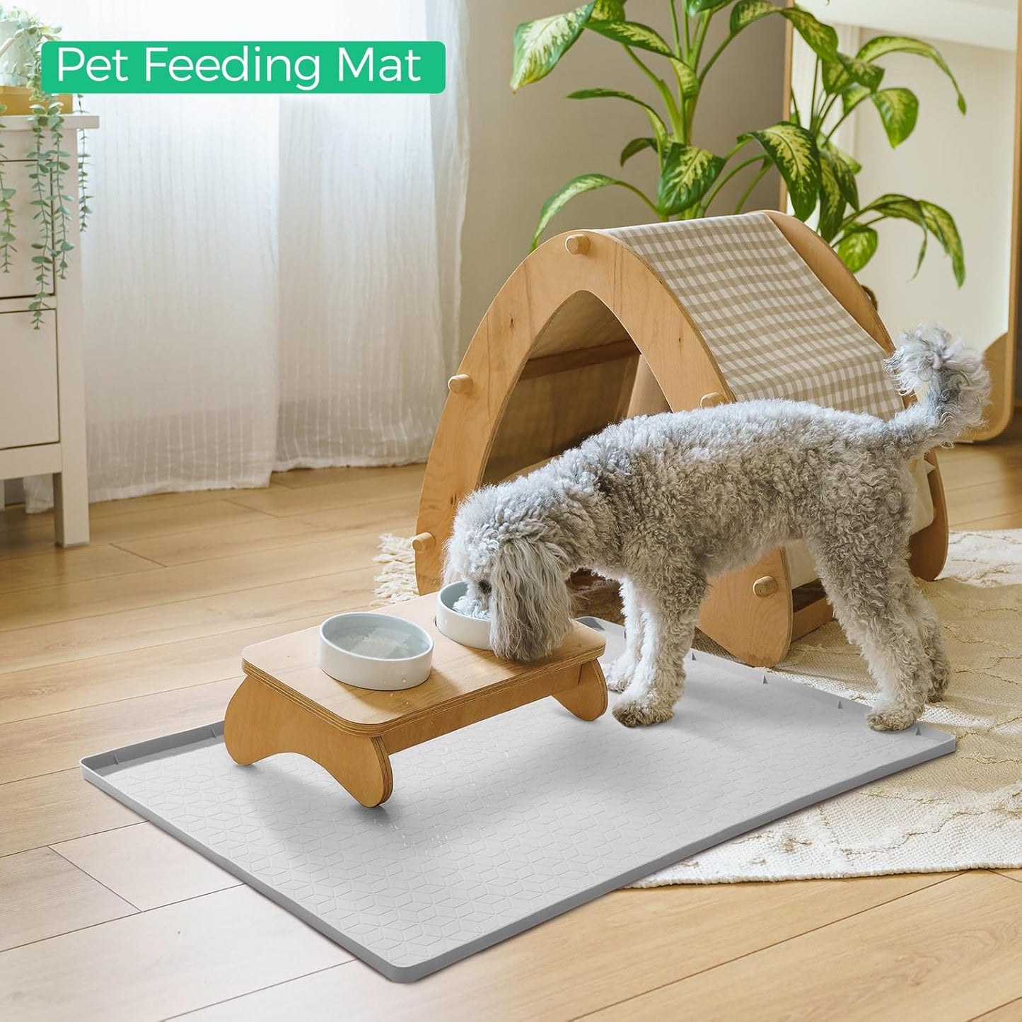 TRZZ Silicone Waterproof Under Sink Mat 34" x 19", Drip Tray and Cabinet Liner for Kitchen and Bathroom, Prevents Water Damage and Organizes Cabinets (Khaki)