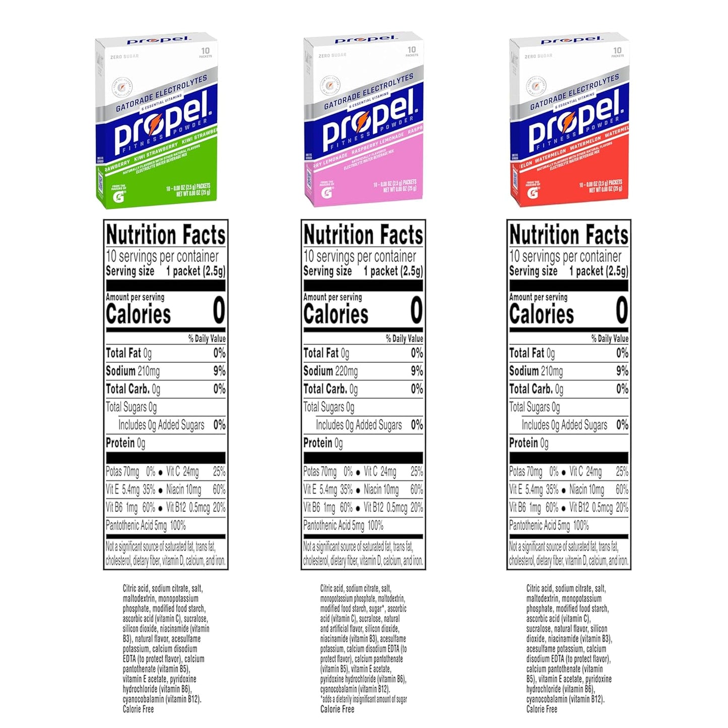 Propel Electrolyte Enhanced Water Drink Mix Powder Packets, Kiwi Strawberry Variety Pack, Zero Calorie & Zero Sugar Hydration with Electrolytes and Vitamins C & E (30 Packets)