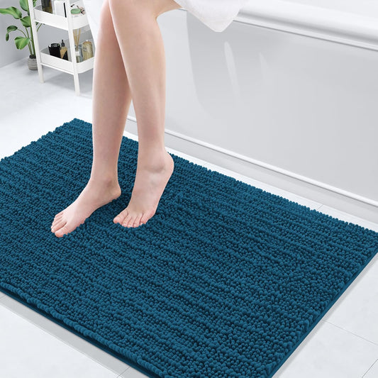 Arotive Luxury Chenille Bathroom Rug Mat, Extra Soft Thick Absorbent Shaggy Bath Rugs, Non-Slip Machine Wash Dry, Plush Bath Mats for Bathroom, Shower and Tub, 45x27, Peacock Blue