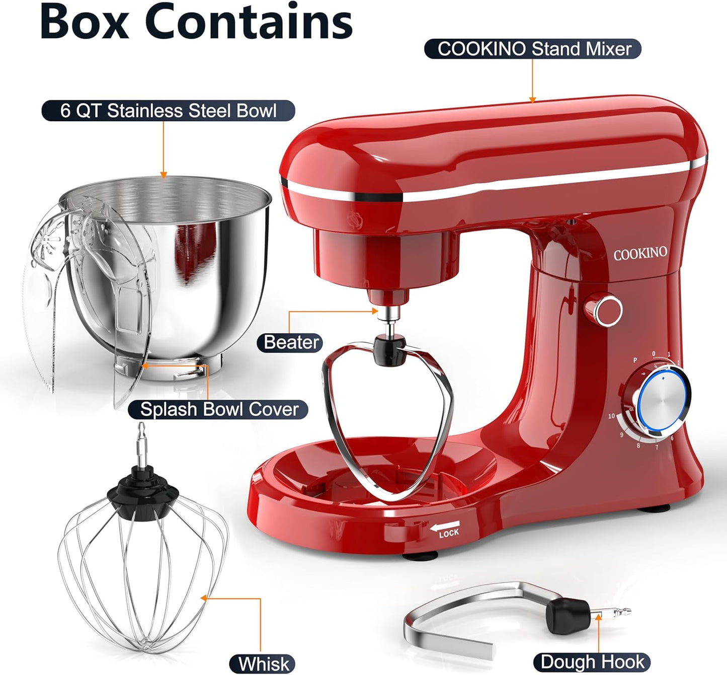 Electric Stand Mixer,10 Speeds Tilt-Head Food Mixer, 3-IN-1 Kitchen Mixer for Daily Cooks with Dishwasher-Safe 6 QT Bowl,Dough Hook, Beater, Whisk (Empire Red)