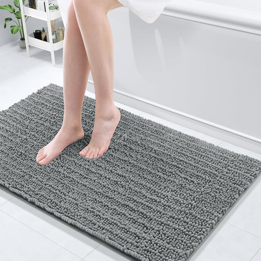 Arotive Luxury Chenille Bathroom Rug Mat, Extra Soft Thick Absorbent Shaggy Bath Rugs, Non-Slip Machine Wash Dry, Plush Bath Mats for Bathroom, Shower and Tub, 44x24, Grey
