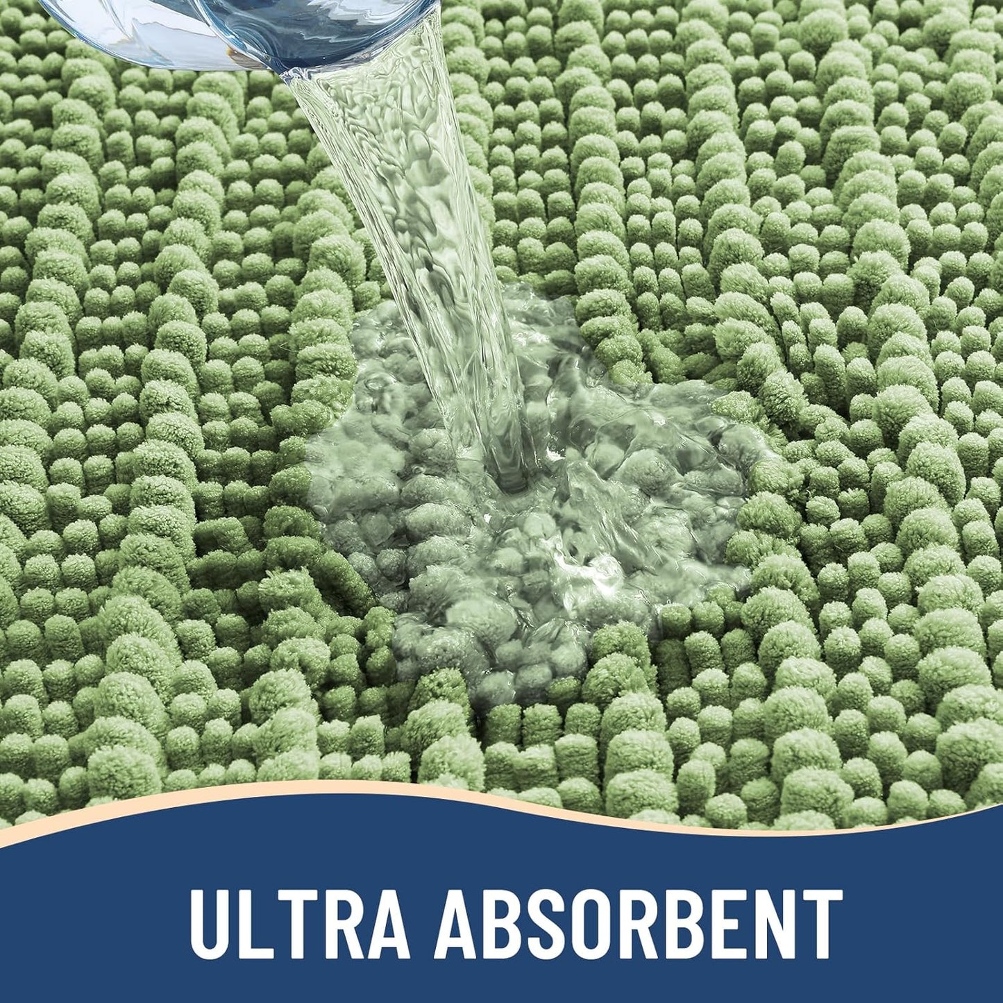 Arotive Luxury Chenille Bathroom Rug Mat, Extra Soft Thick Absorbent Shaggy Bath Rugs, Non-Slip Machine Wash Dry, Plush Bath Mats for Bathroom, Shower and Tub, 59x35, Sage Green