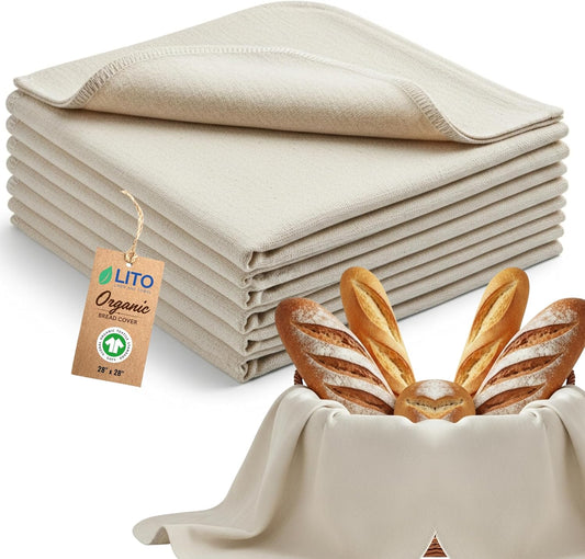 LITO LINEN AND TOWEL Flour Sack Towels for Bread Dough Proofing – Unbleached, Thick Cotton Baking Cloth for Baguettes, Ciabatta, Pastry – Reusable, 28"x28", 3-Pack