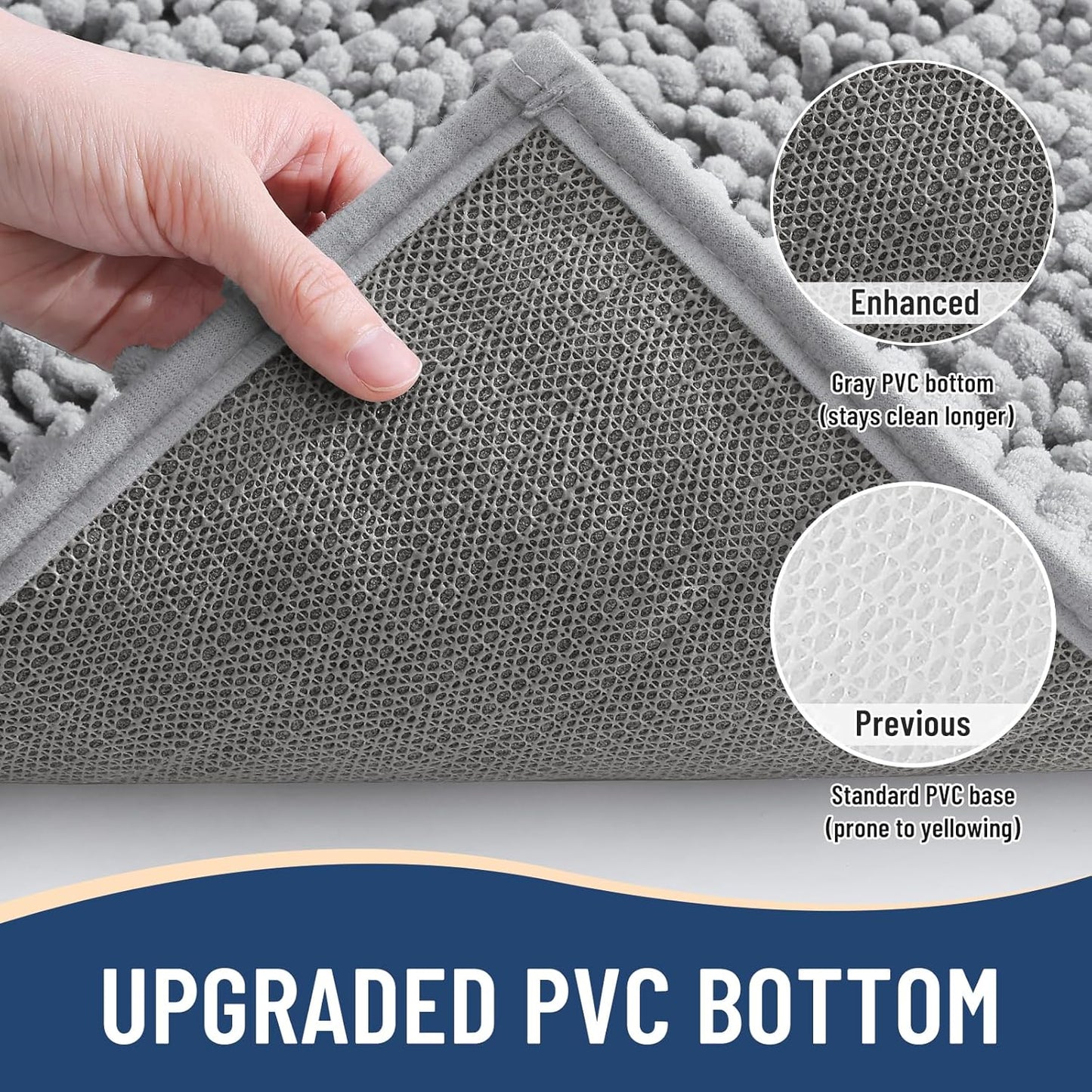 Arotive Luxury Chenille Bathroom Rug Mat, Extra Soft Thick Absorbent Shaggy Bath Rugs, Non-Slip Machine Wash Dry, Plush Bath Mats for Bathroom, Shower and Tub, 47x17, Light Grey