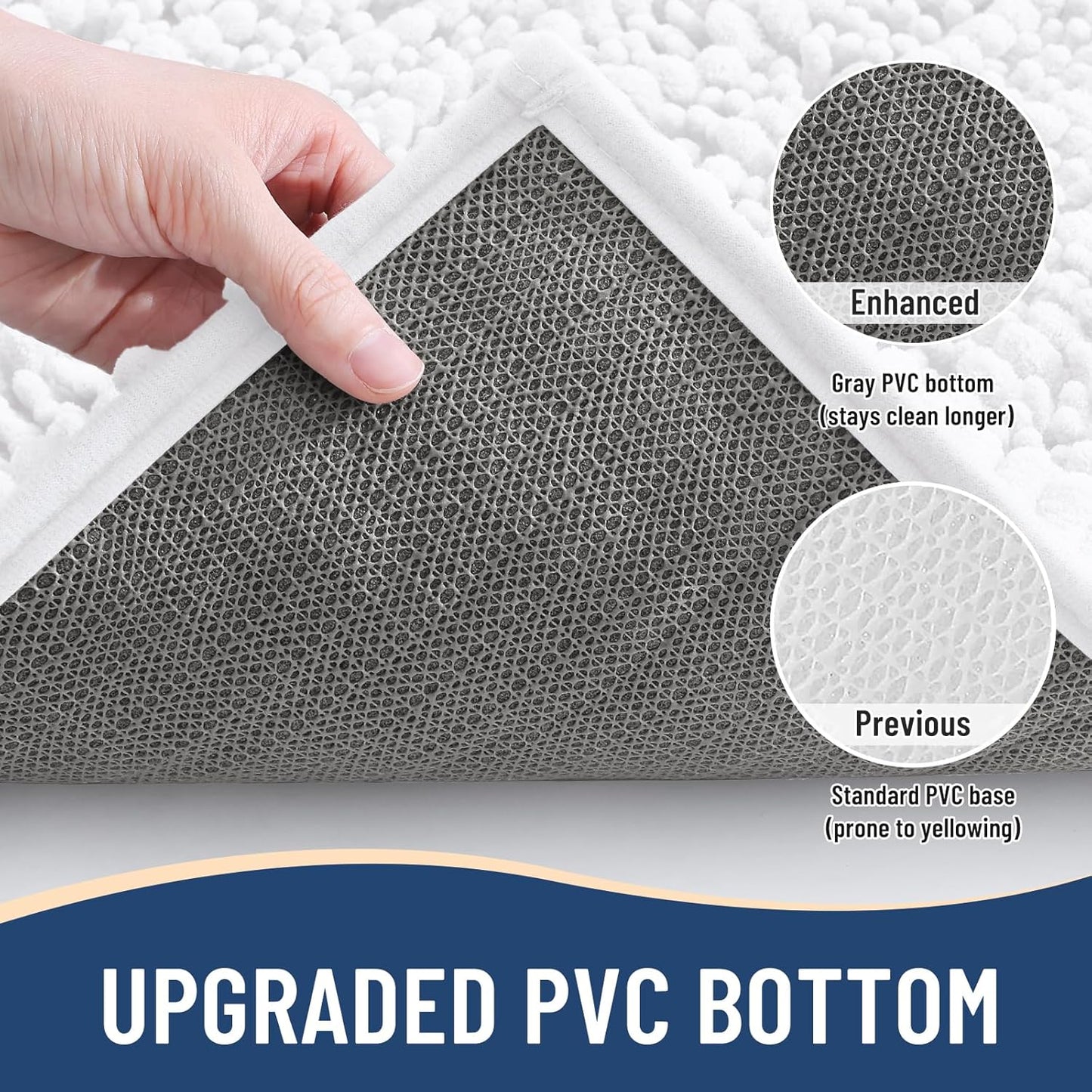 Arotive Luxury Chenille Bathroom Rug Mat, Extra Soft Thick Absorbent Shaggy Bath Rugs, Non-Slip Machine Wash Dry, Plush Bath Mats for Bathroom, Shower and Tub, 54x24, White