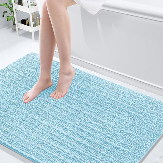 Arotive Luxury Chenille Bathroom Rug Mat, Extra Soft Thick Absorbent Shaggy Bath Rugs, Non-Slip Machine Wash Dry, Plush Bath Mats for Bathroom, Shower and Tub, 59x35, Blue