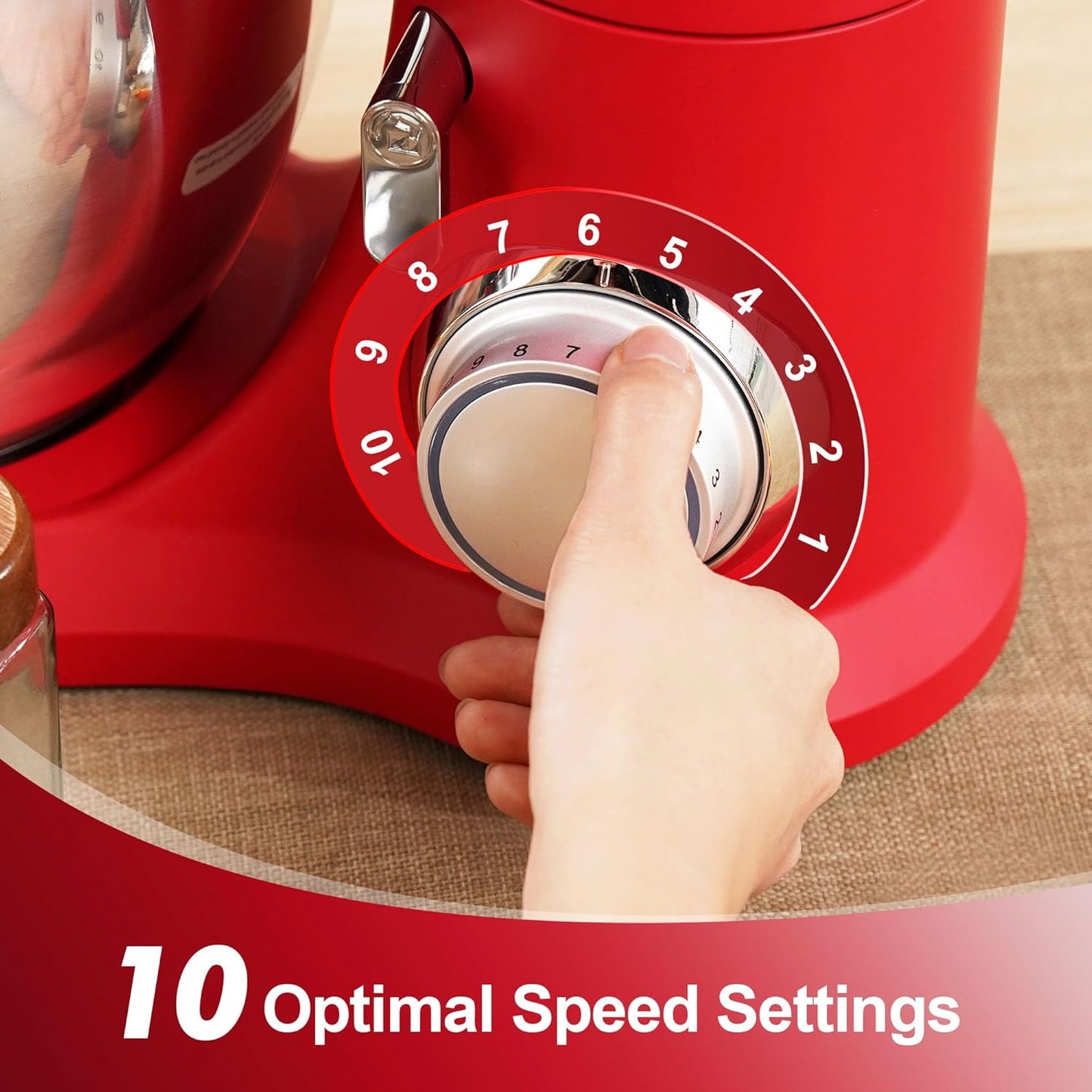 Kitchen in the box 7QT 900W 10-Speed Stand Mixer, Tilt-Head Kitchen Electric Mixer with Dough Hook, Whisk & Flat Beater(Red)