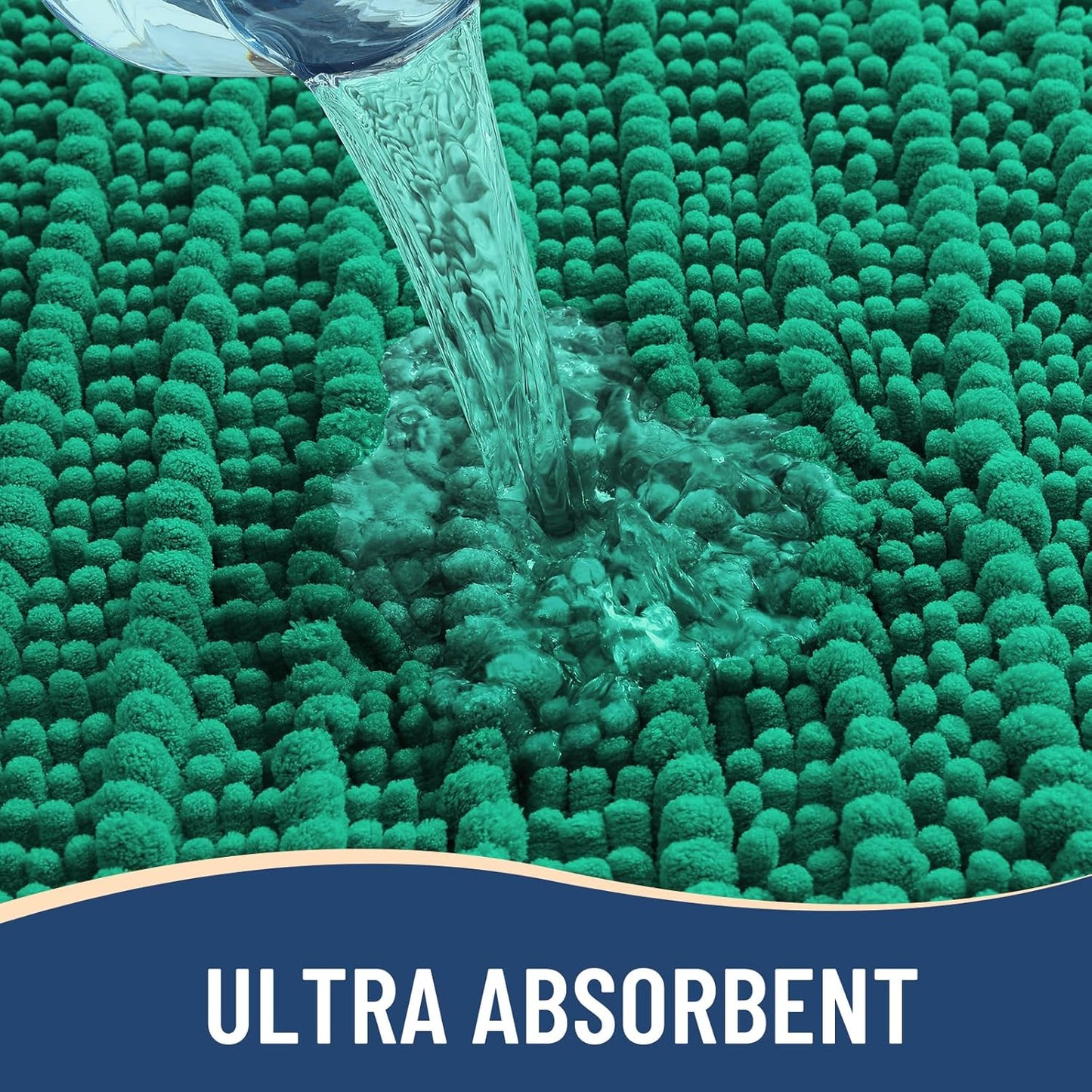 Arotive Luxury Chenille Bathroom Rug Mat, Extra Soft Thick Absorbent Shaggy Bath Rugs, Non-Slip Machine Wash Dry, Plush Bath Mats for Bathroom, Shower and Tub, 24x16, Emerald