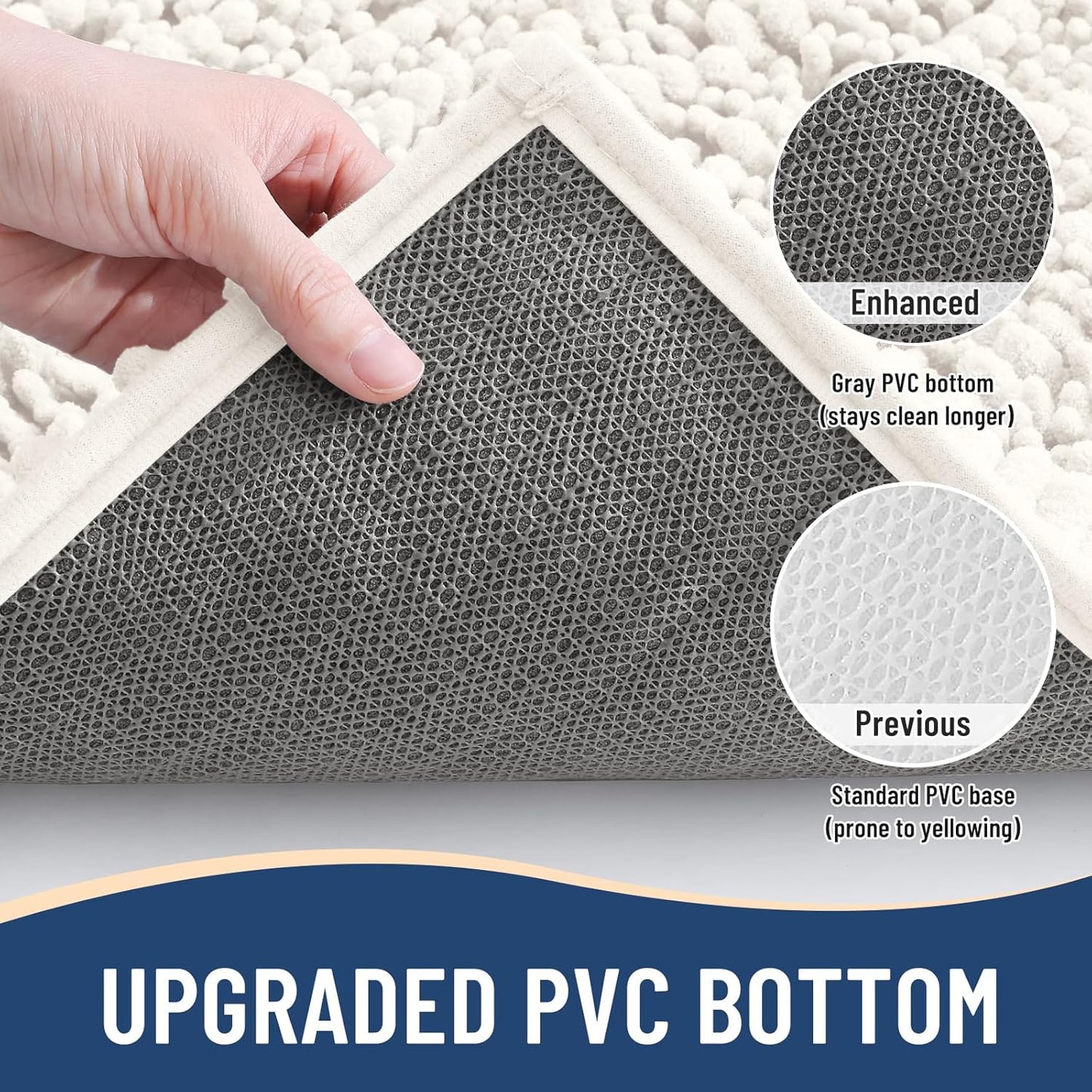 Arotive Luxury Chenille Bathroom Rug Mat, Extra Soft Thick Absorbent Shaggy Bath Rugs, Non-Slip Machine Wash Dry, Plush Bath Mats for Bathroom, Shower and Tub, 60x24, Ivory