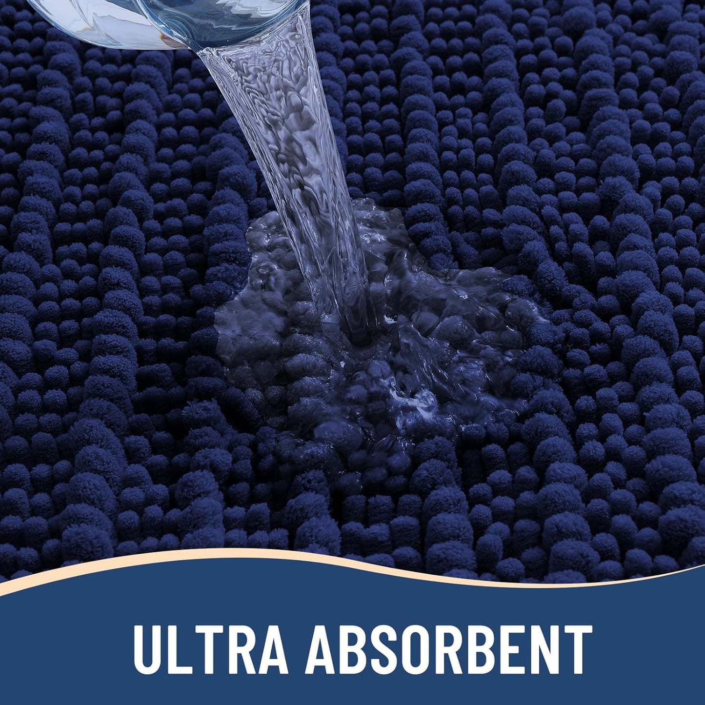 Arotive Luxury Chenille Bathroom Rug Mat, Extra Soft Thick Absorbent Shaggy Bath Rugs, Non-Slip Machine Wash Dry, Plush Bath Mats for Bathroom, Shower and Tub, 70x24, Navy