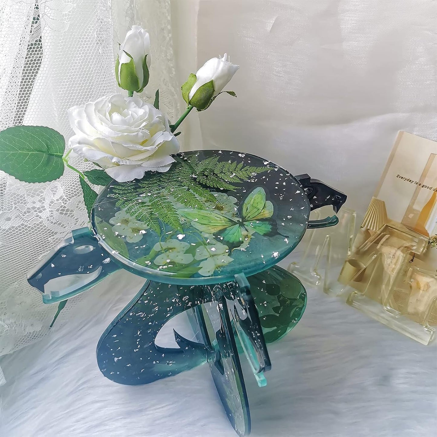 FUNSHOWCASE Witchy Altar Table Stool Epoxy Resin Casting Silicone Mold Pack of 2 Cresent Moon Crystal Snake