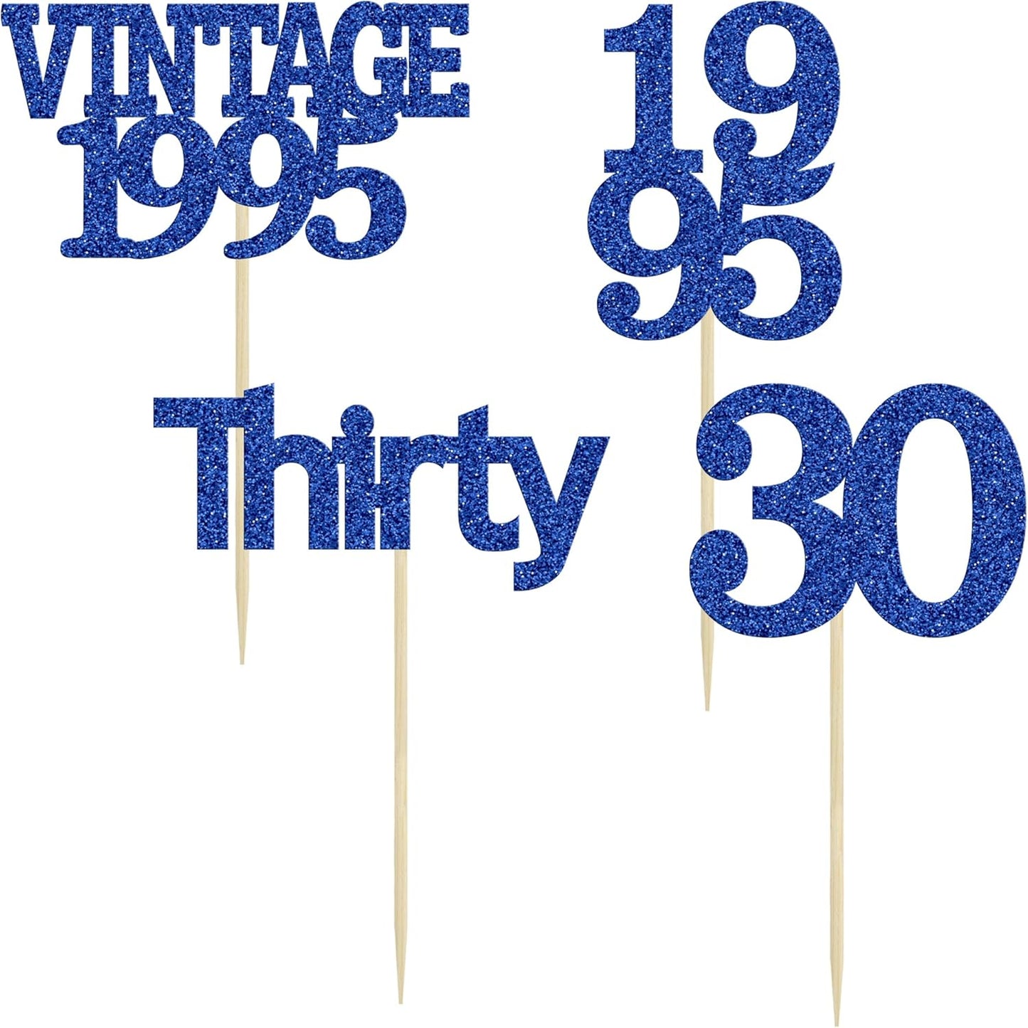 Gyufise 24Pcs Vintage 1995 Cupcake Toppers Cheers to 30 Fabulous Thirty Cupcake Picks Decorations for 30th Birthday Wedding Anniversary Party Supplies Deep Blue