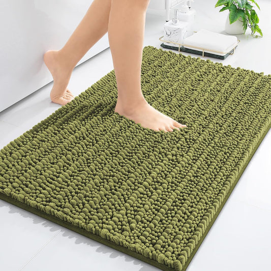 Arotive Luxury Chenille Bathroom Rug Mat, Extra Soft Thick Absorbent Shaggy Bath Rugs, Non-Slip Machine Wash Dry, Plush Bath Mats for Bathroom, Shower and Tub, 30x20, Willow Green