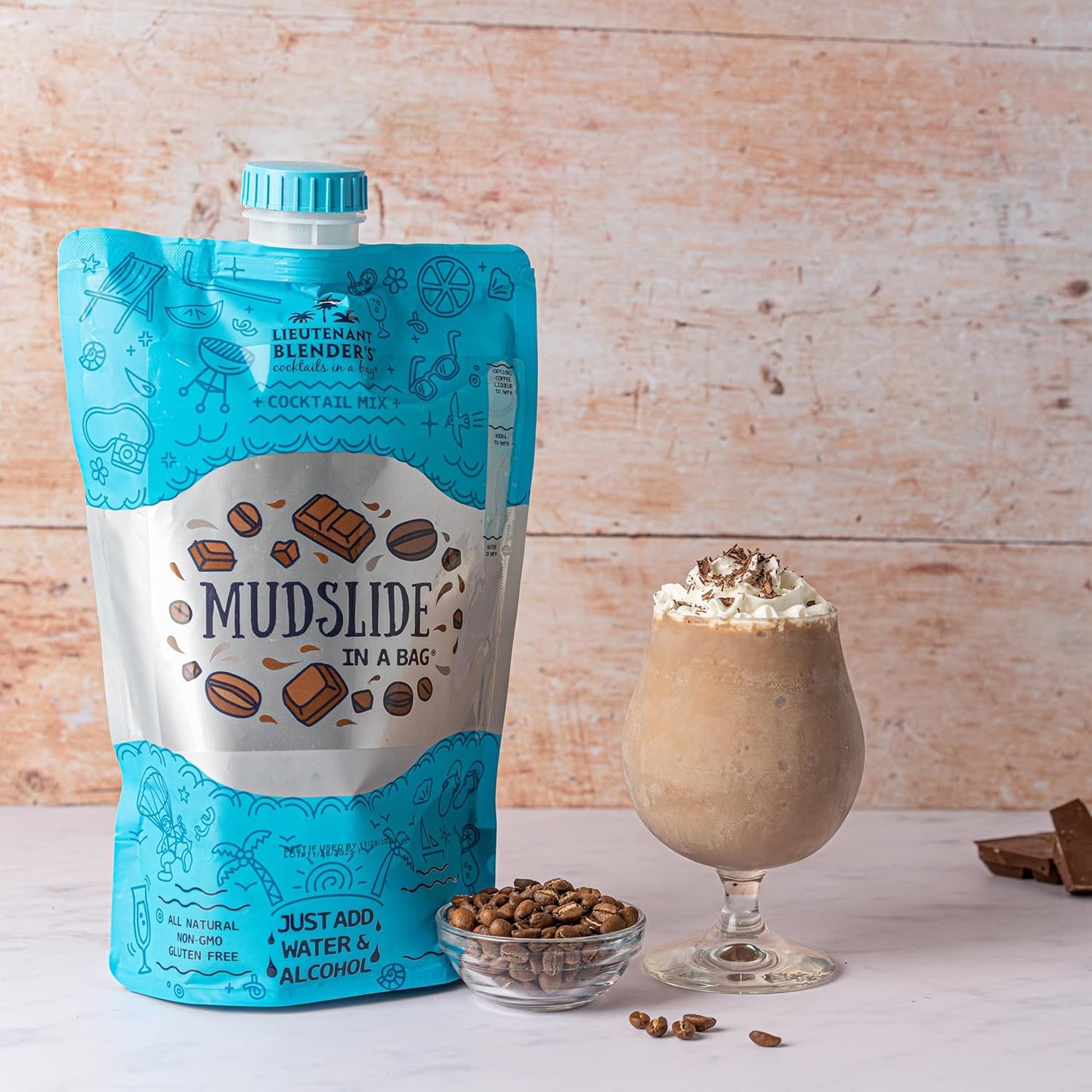 Lt. Blender's Mudslide Cocktail Mix - All Natural Creamy Rich Chocolate Coffee Blend, Easy to Make Slushy Cocktail, Resealable and Portable, 16 Servings per bag (Pack of 1)