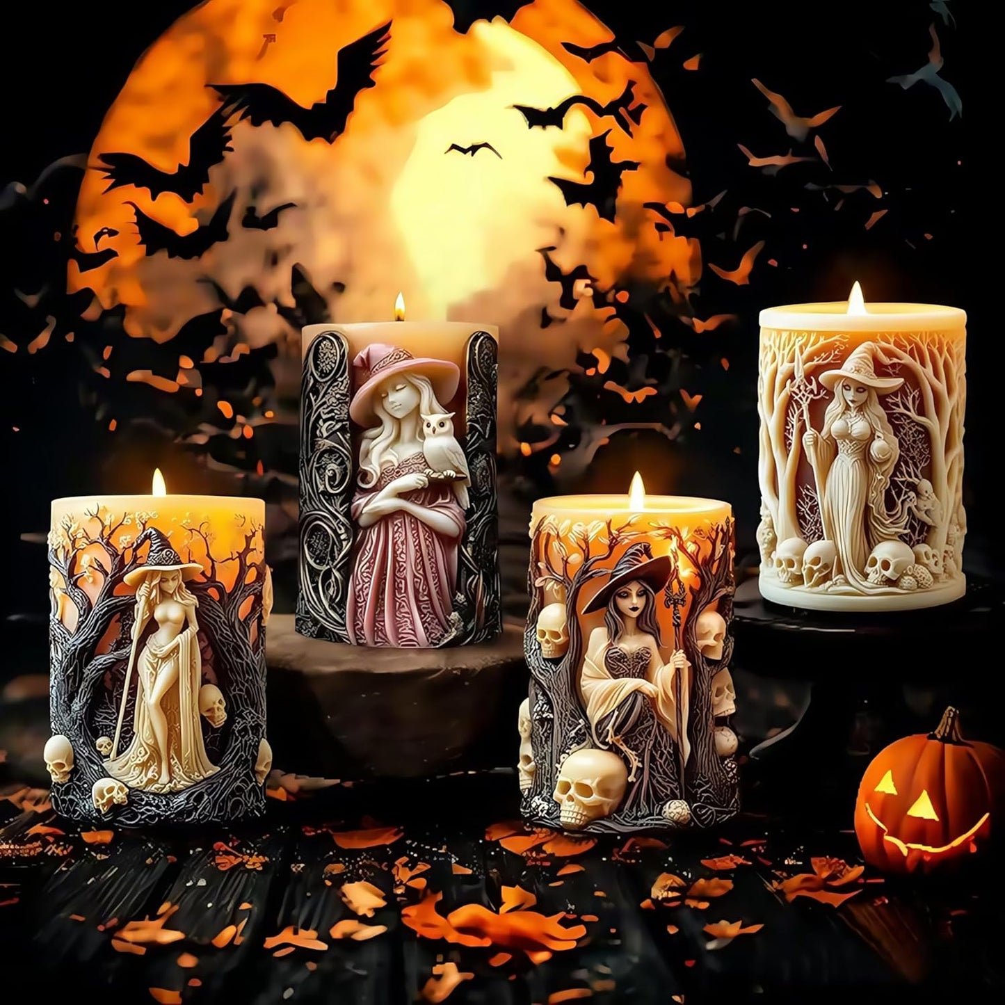 Witch Cylinder Silicone Candle Mold for Candle Making,Pillar Casting Silicone Molds for Resin Casting,Scented Candle, Soap,Silicone Molds for Home Decor,Resin Craft Gifts (A)