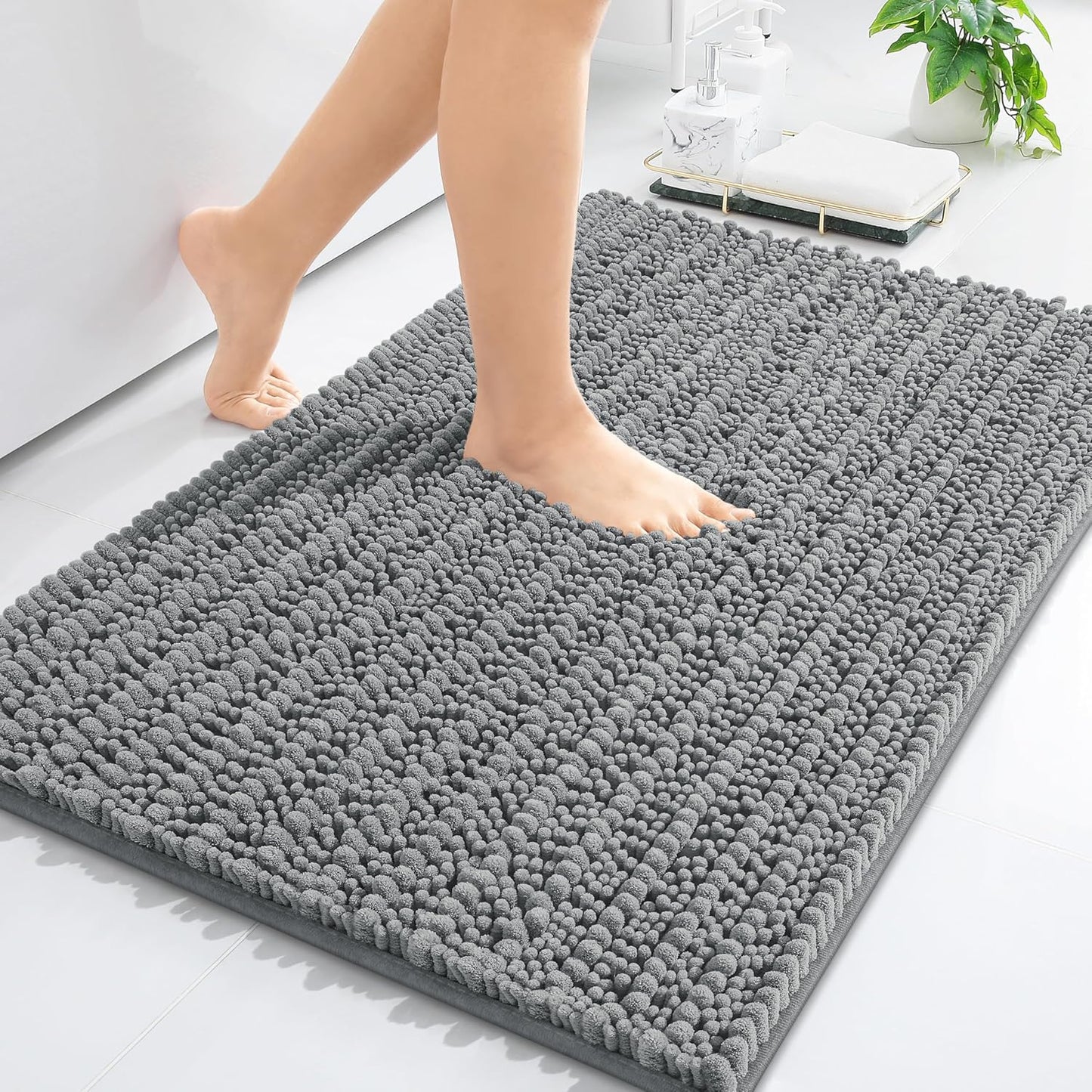 Arotive Luxury Chenille Bathroom Rug Mat, Extra Soft Thick Absorbent Shaggy Bath Rugs, Non-Slip Machine Wash Dry, Plush Bath Mats for Bathroom, Shower and Tub, 36x24, Grey