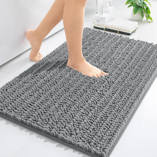 Arotive Luxury Chenille Bathroom Rug Mat, Extra Soft Thick Absorbent Shaggy Bath Rugs, Non-Slip Machine Wash Dry, Plush Bath Mats for Bathroom, Shower and Tub, 36x24, Grey